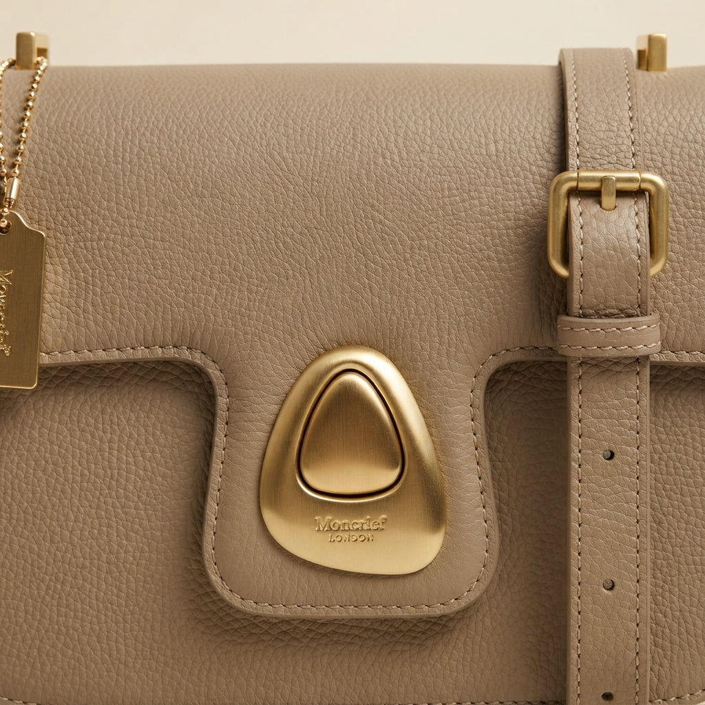 Moncrief Beige Pebble Crossbody Bag, Gold Hardware, Everyday Work Purse
