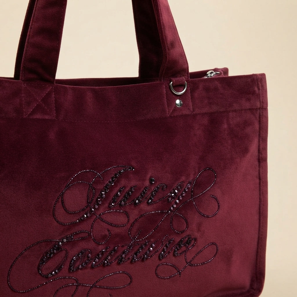 Juicy Couture Pink Tote Bag, Velvet Embroidered Script Logo, Everyday Shopper
