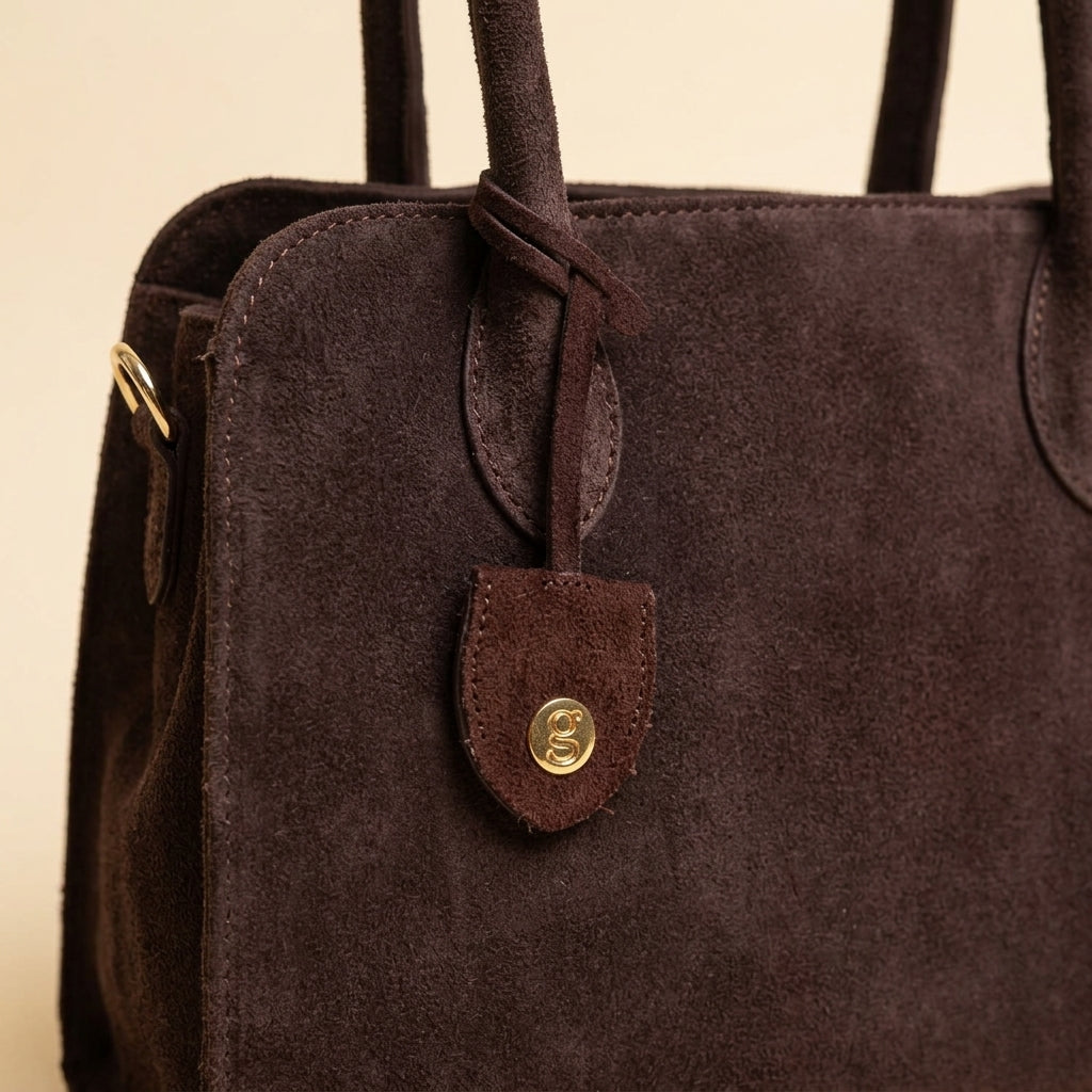 Silver Street London Brown Suede Bag, Grab Bag, Top Handle Purse, Gift for Her