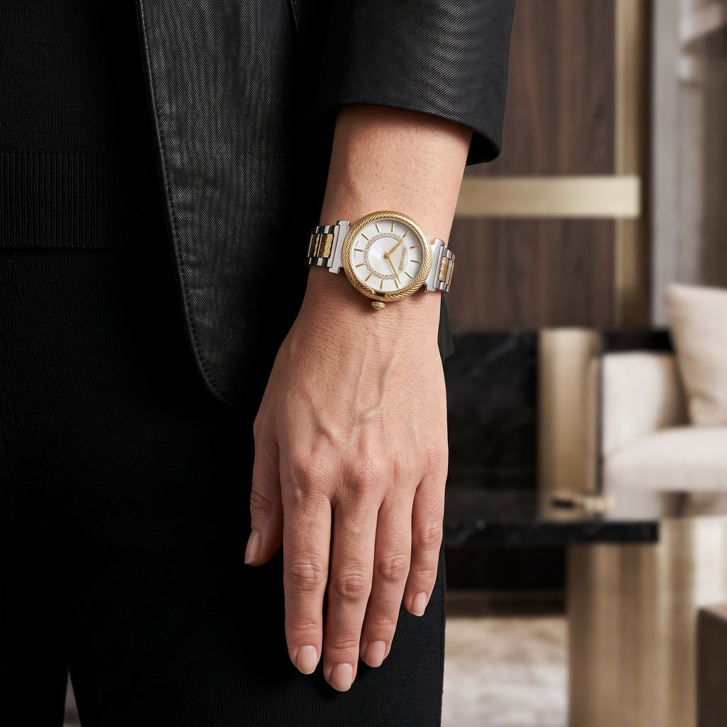 Roberto Cavalli Two Tone Watch, Snake Eclira Crystal Dial