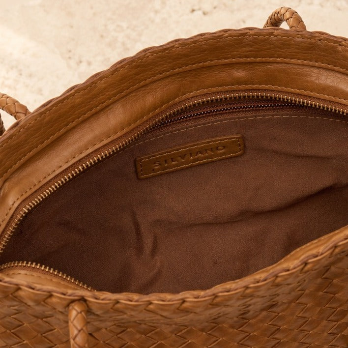 Silviano Brown Woven Shoulder Bag, Leather Intrecciato Tote, Everyday Handbag
