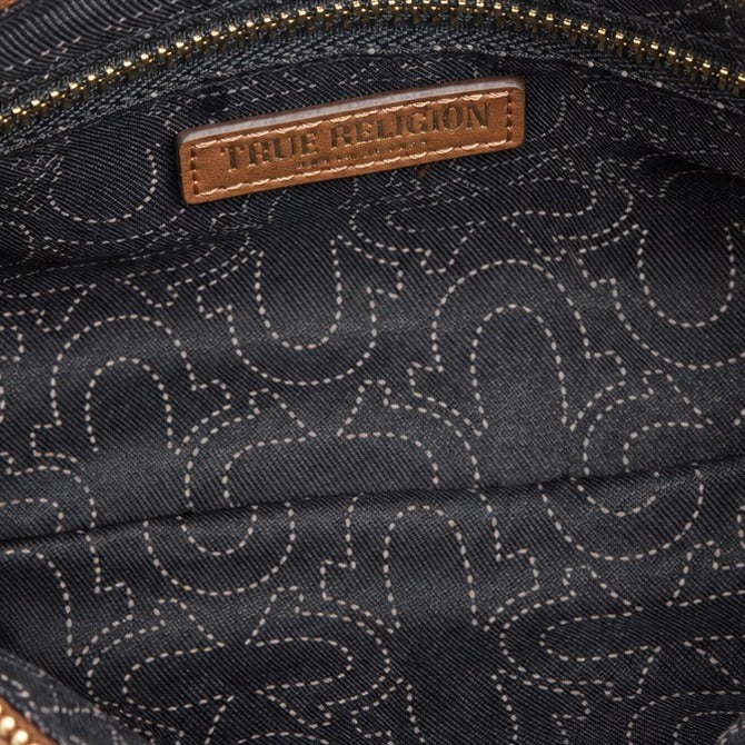 True Religion Brown Shoulder Bag, Designer Y2K Aesthetic, Charm Chain Retro
