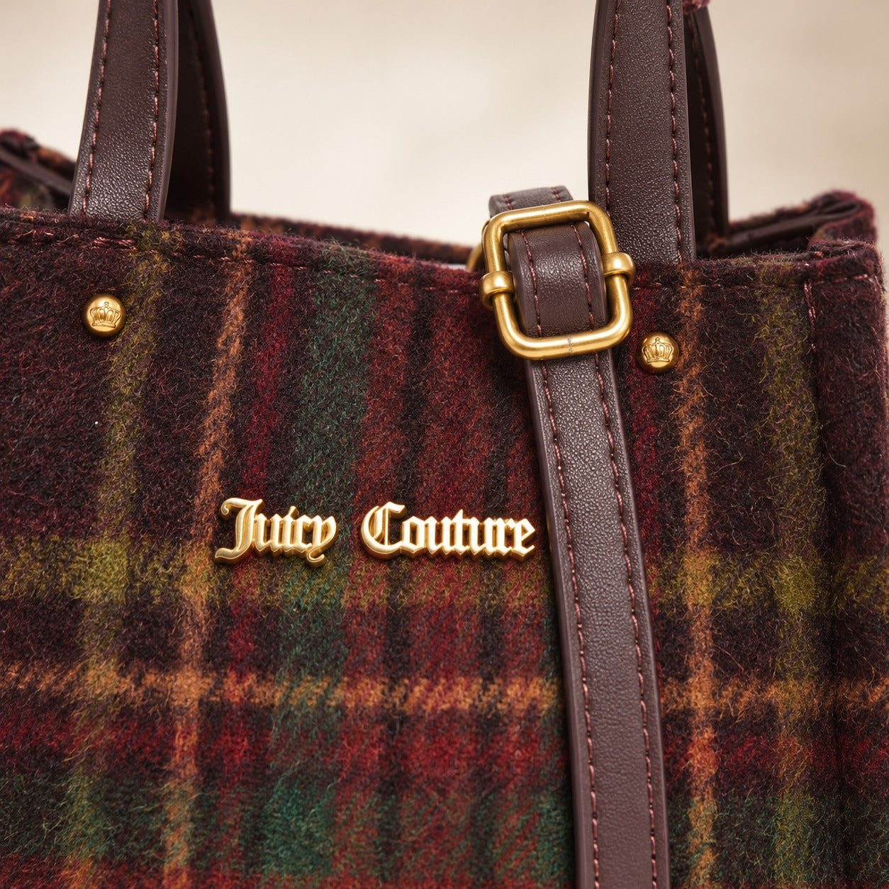 Juicy Couture Tartan Mini Tote Bag, Winetasting Plaid, Gold Hardware