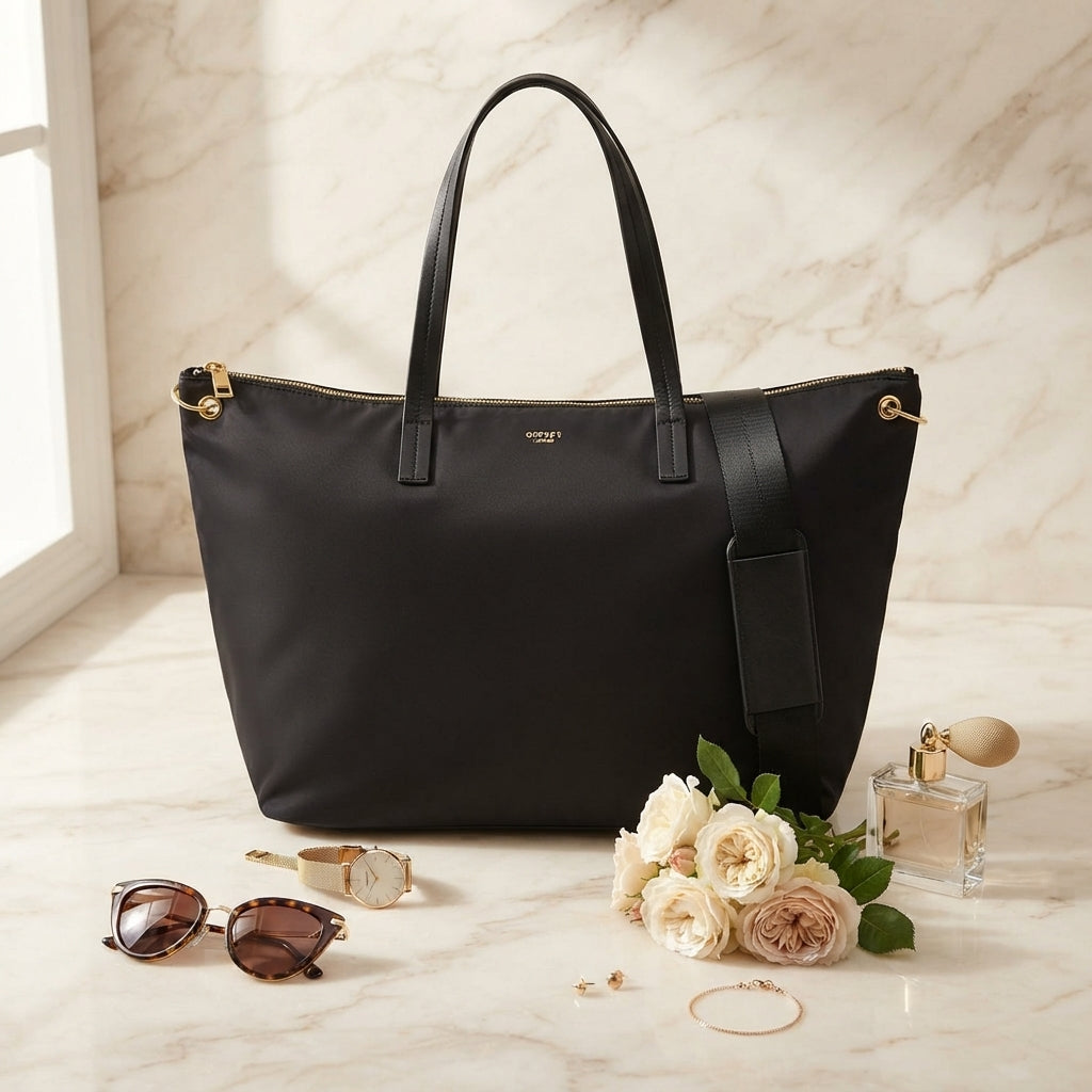 Osprey London Black Weekender Bag, Nylon Travel Tote, Large Overnight Luggage