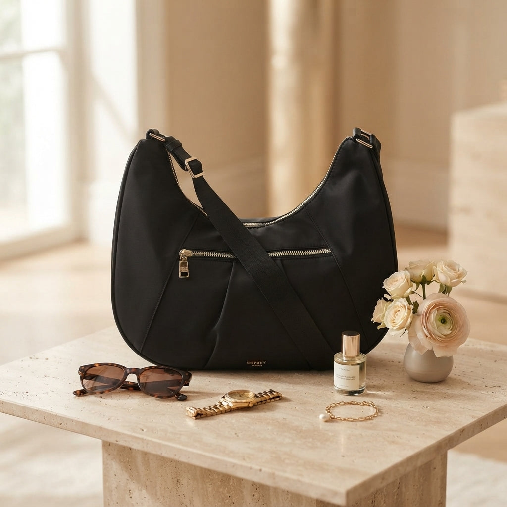 Osprey London Black Nomad Shoulder Bag, Minimalist Everyday Handbag