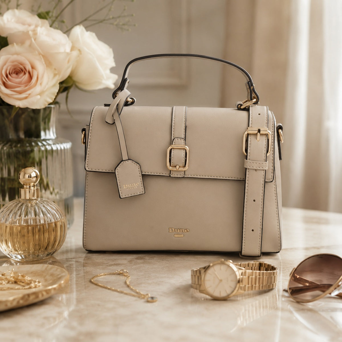 Dune London Grey Satchel Bag, Structured Top Handle Purse, Minimalist Handbag
