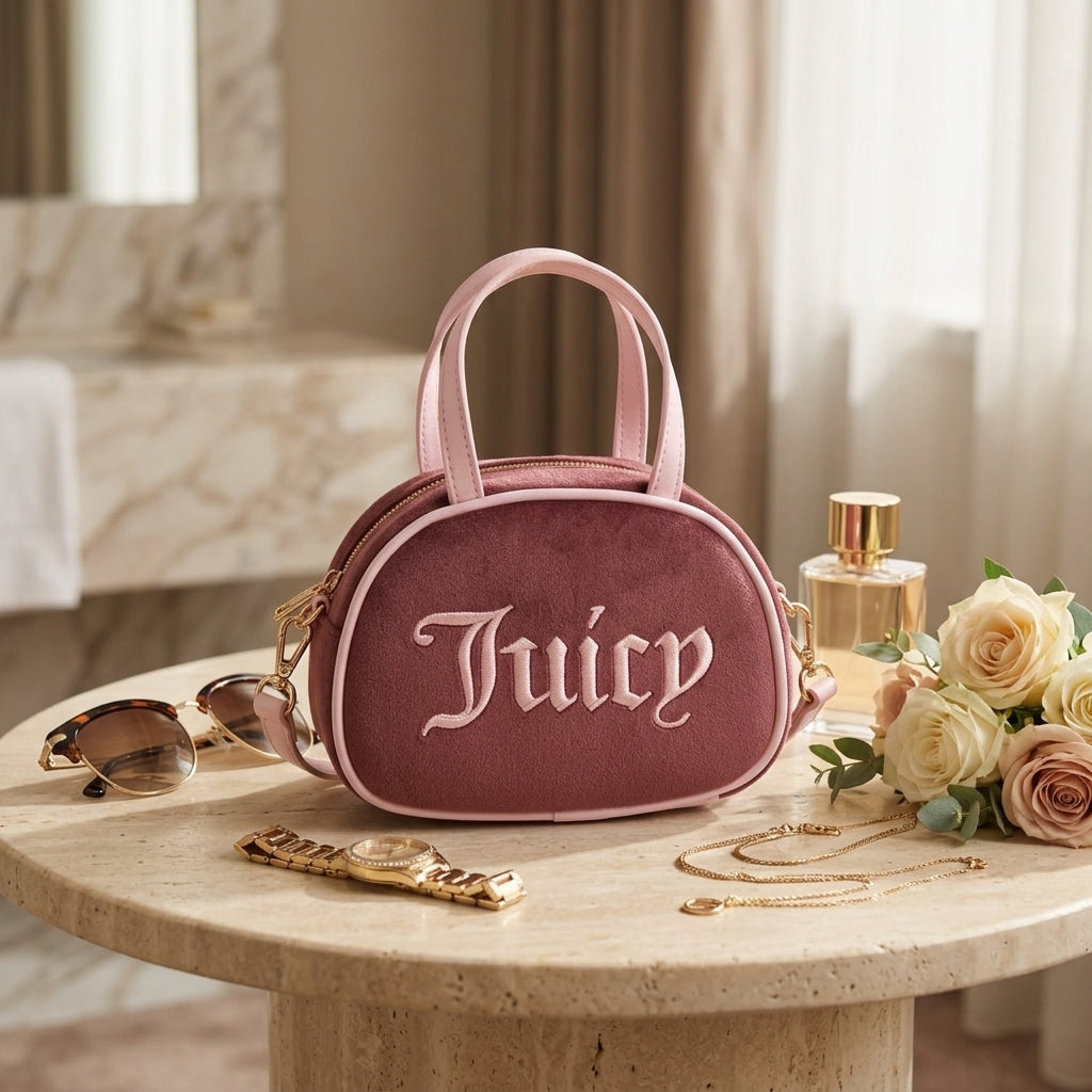 Juicy Couture Burgundy Grab Bag, Velvet Mini Crossbody, Top Handle