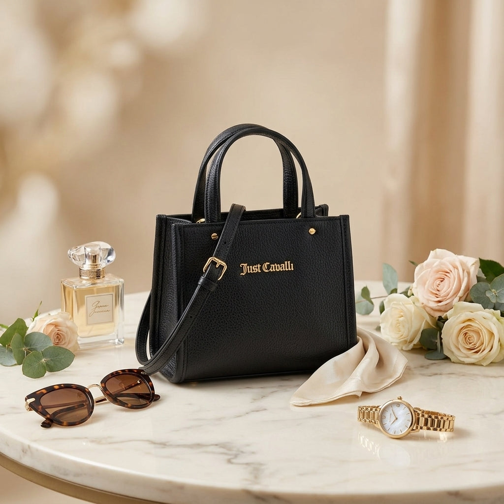 Juicy Couture Black Mini Tote Bag, Grace Collection, Top Handle, Crossbody