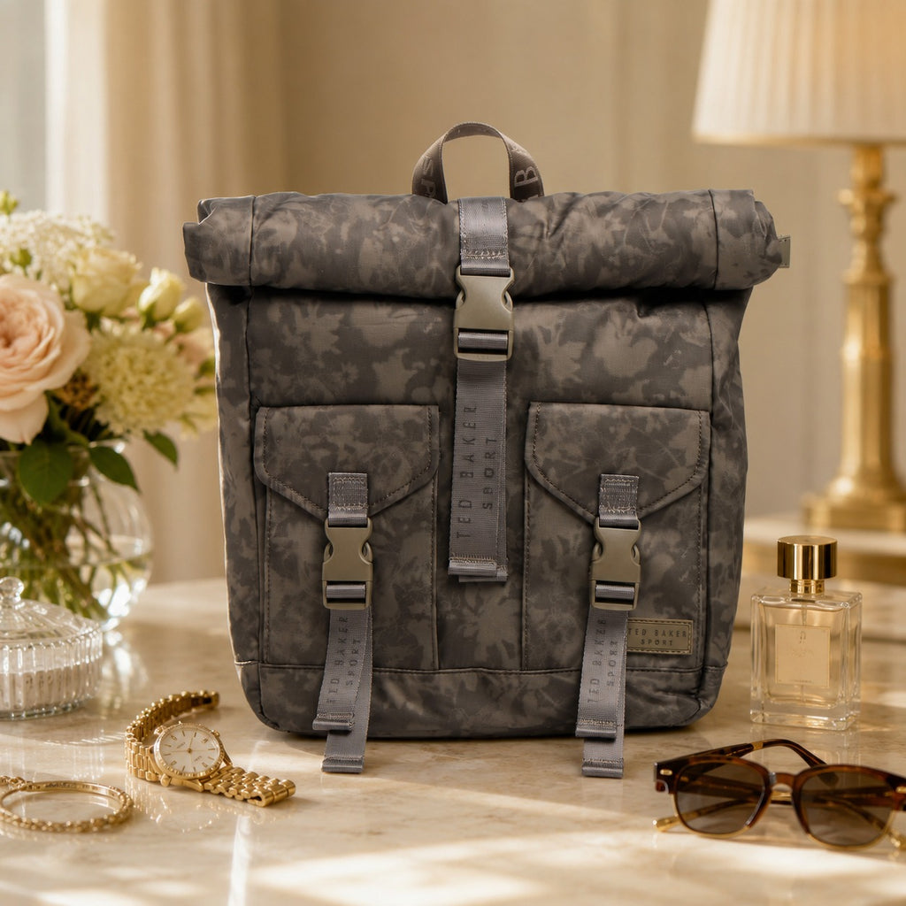 Ted Baker Sport Walnut Shadow Backpack, Roll-Top Laptop Bag, Everyday Rucksack