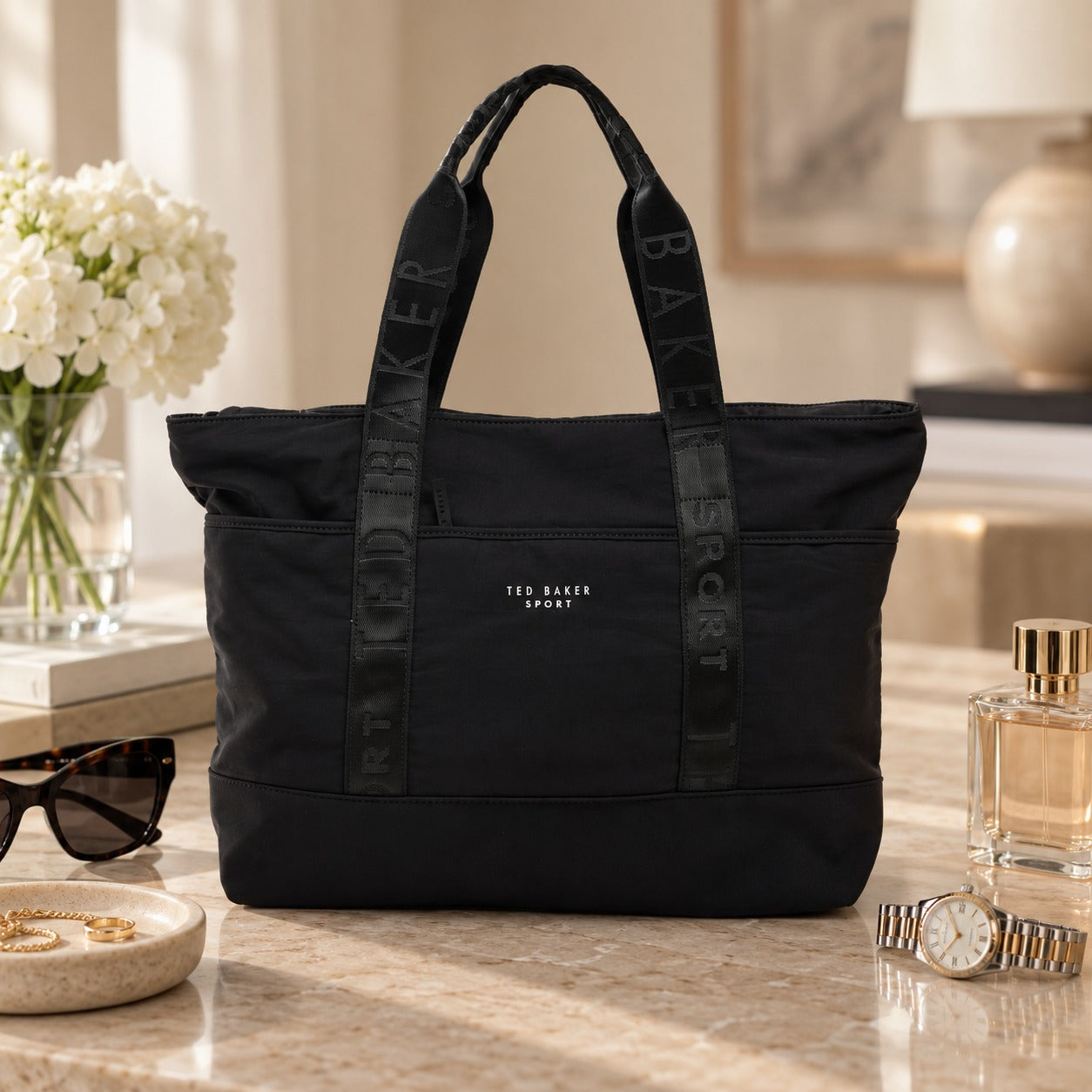 Ted Baker Black Shopper Bag, Large Gym Tote, Everyday Travel Work Bag
