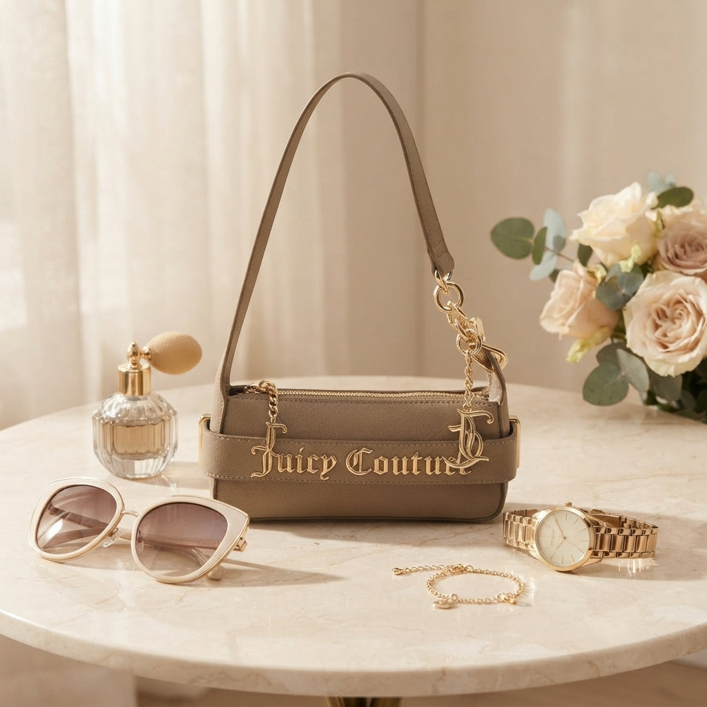 Juicy Couture Brown Jasmine Hobo Bag, Gold Chain, Small Shoulder Bag