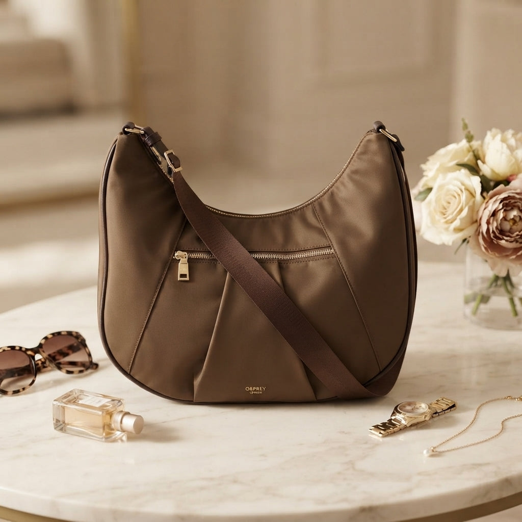 Osprey London Chocolate Shoulder Bag, Nomad Hobo Handbag, Gold Hardware