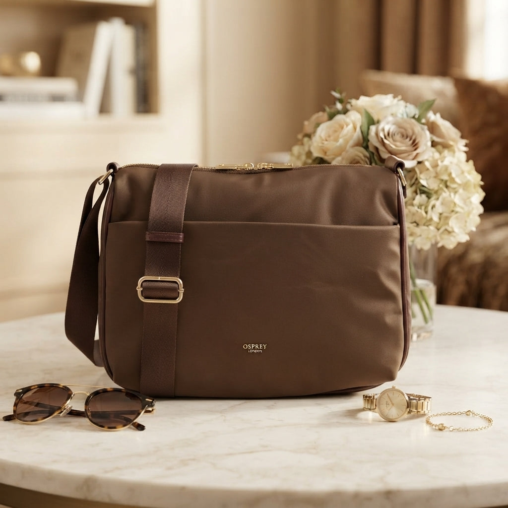 Osprey London Brown Shoulder Workbag, Nomad Zip Satchel, Minimalist Everyday