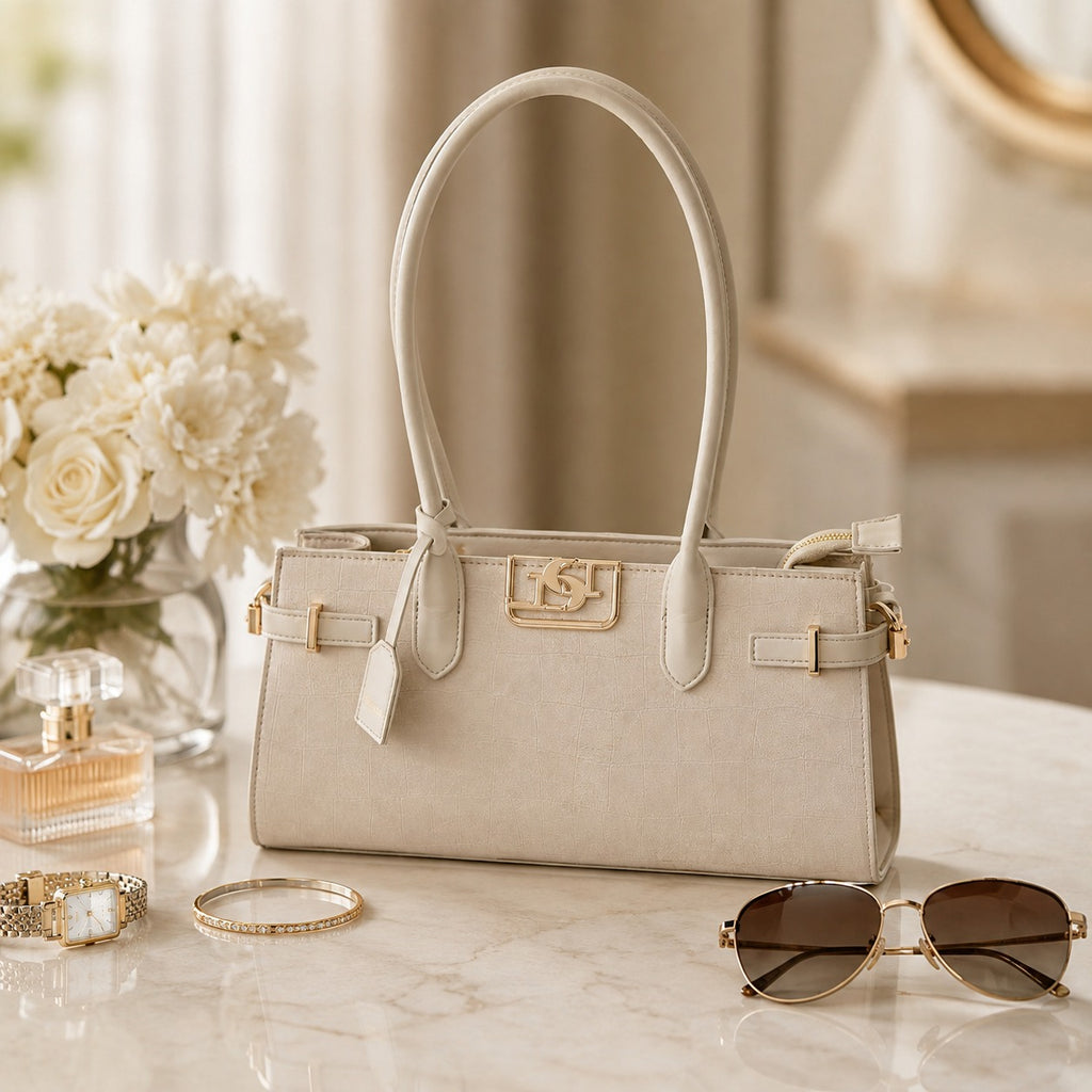 Dune Beige Shoulder Bag, Neutral Everyday Handbag, Chic Work Purse, Gift for Her