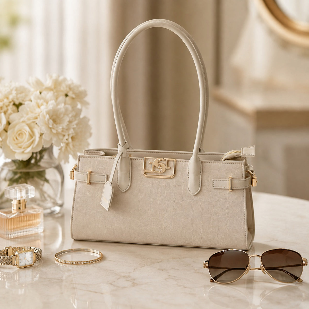 Dune Beige Shoulder Bag, Neutral Everyday Handbag, Chic Work Purse, Gift for Her