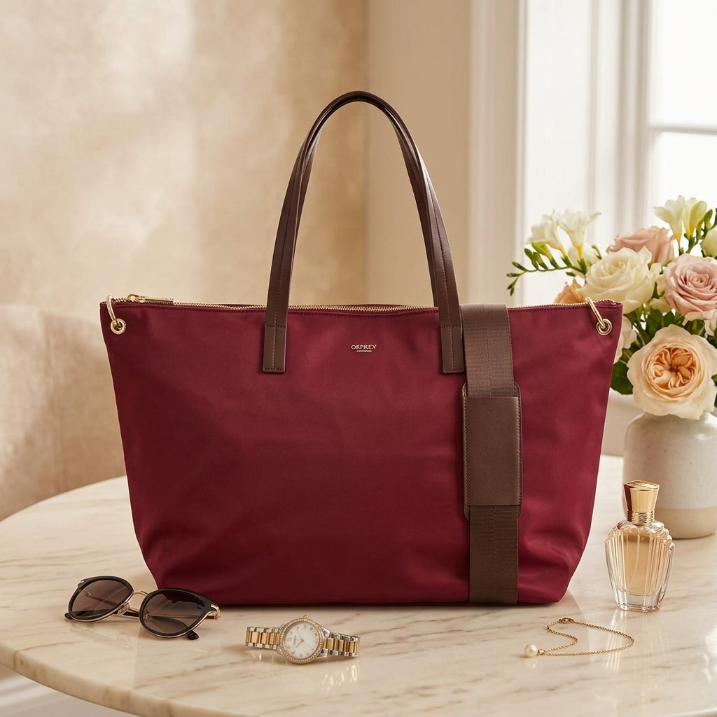 Osprey London Burgundy Weekender Bag, Nylon Travel Tote, Large Overnight Bag