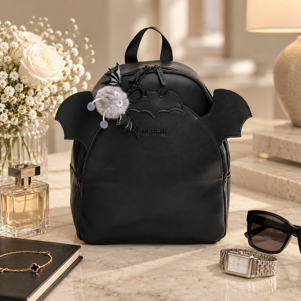 Bessie London Black Bat Backpack, Gothic Mini Bag, Halloween Backpack