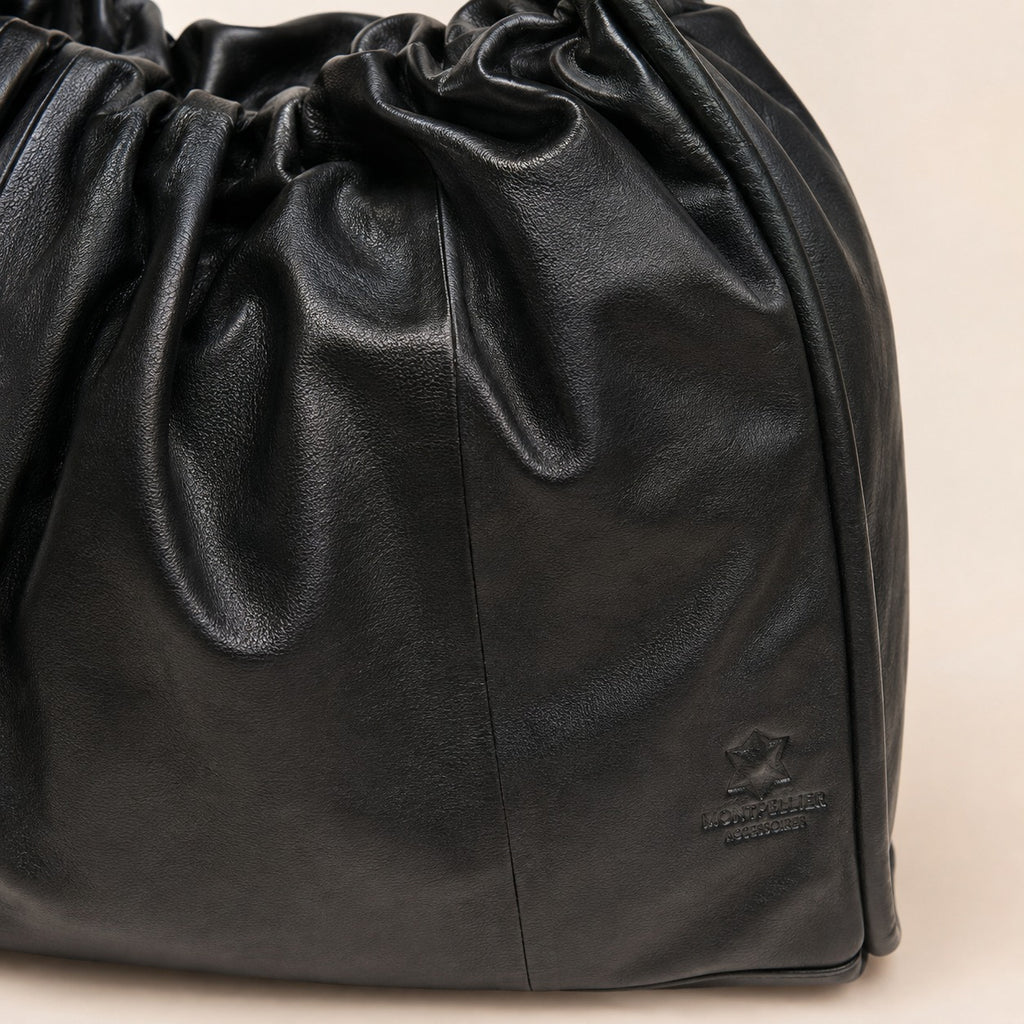 Leather Culture Black Shoulder Bag, Minimalist Everyday Hobo, Work Handbag