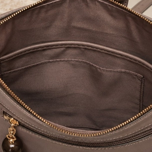 Luella Grey Taupe Laptop Backpack, 15in Work Bag, Tassel Charm