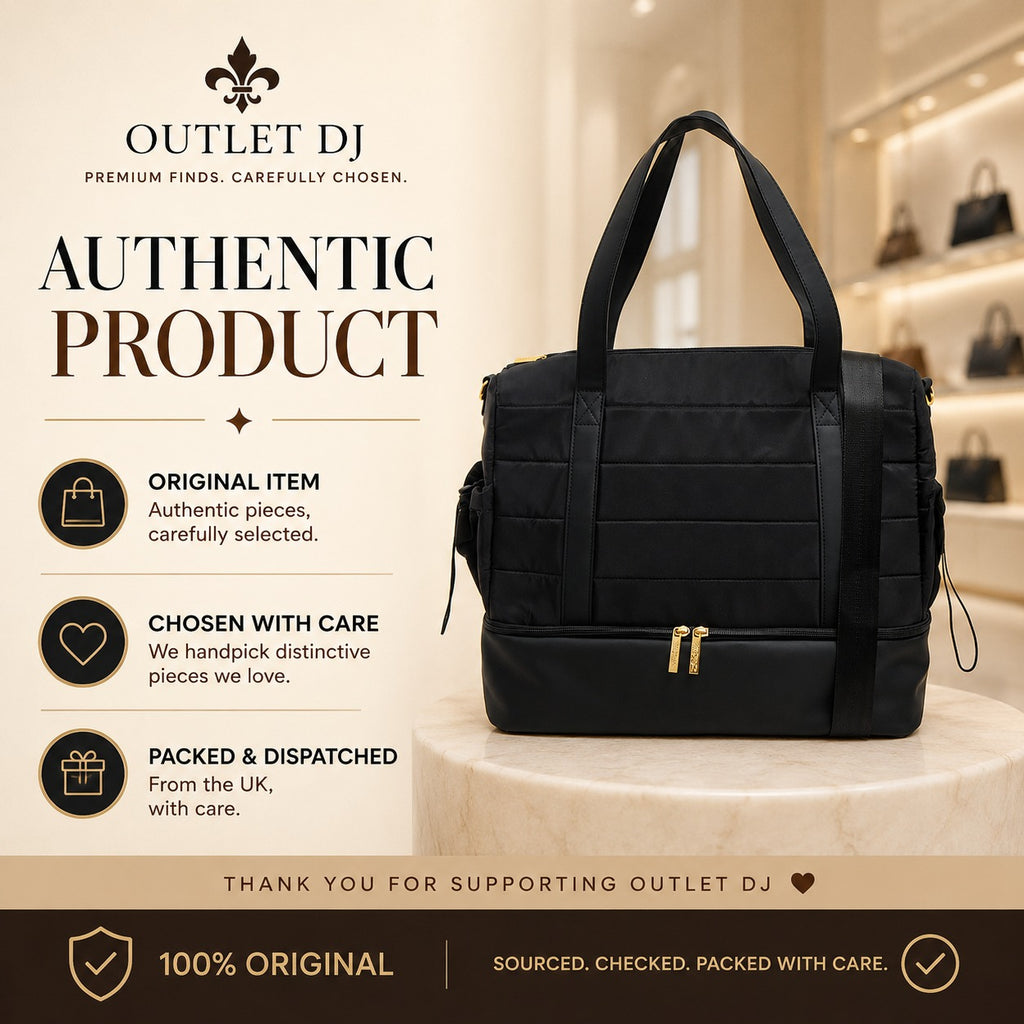 French Connection Black Weekender Bag, Quilted Padded Tote, Gym Travel Luggage