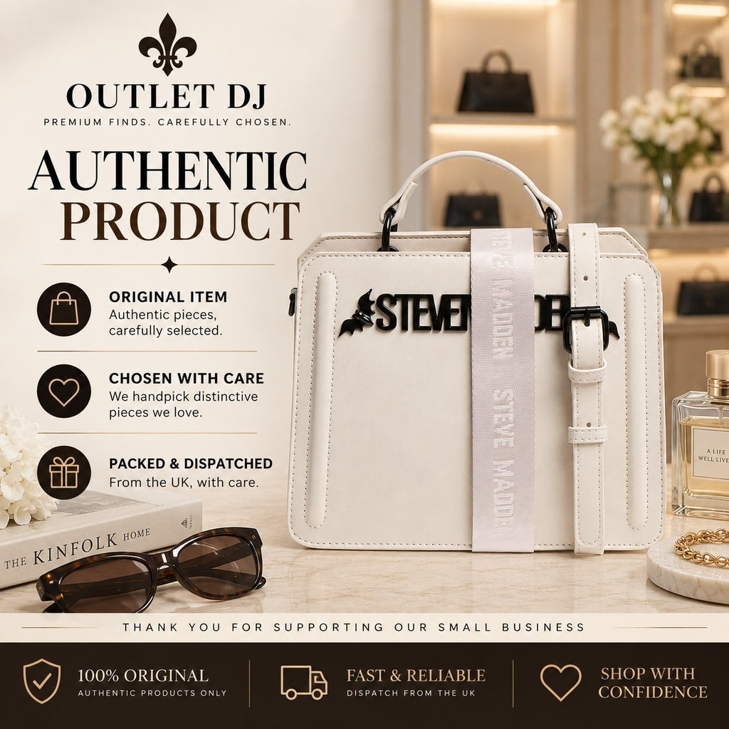 Steve Madden Chalk Crossbody Bag, Bat Detailings, Black Logo, Chic Handbag