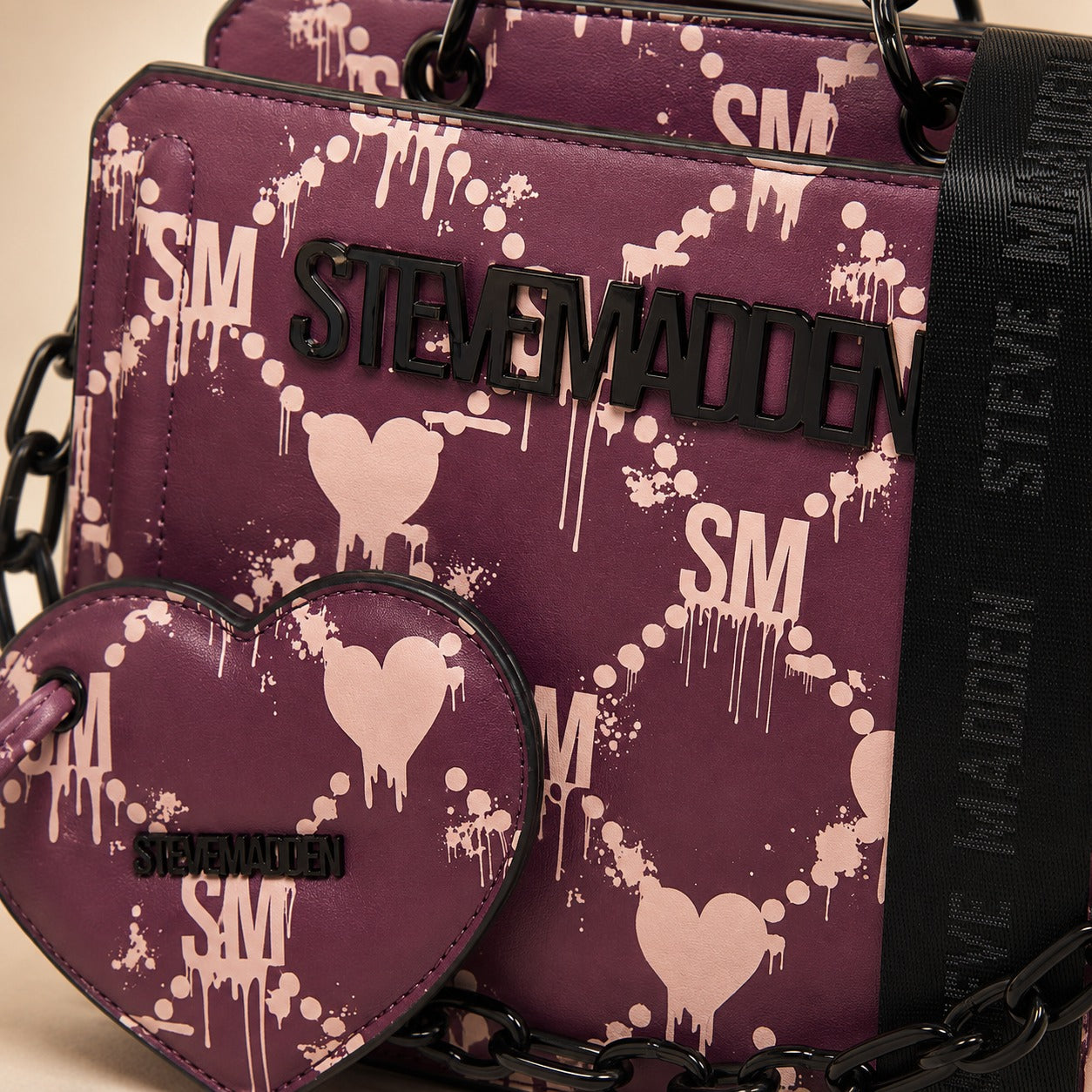 Steve Madden Purple Crossbody Bag, Dripping Heart Logo, Top Handle, Cute Gift