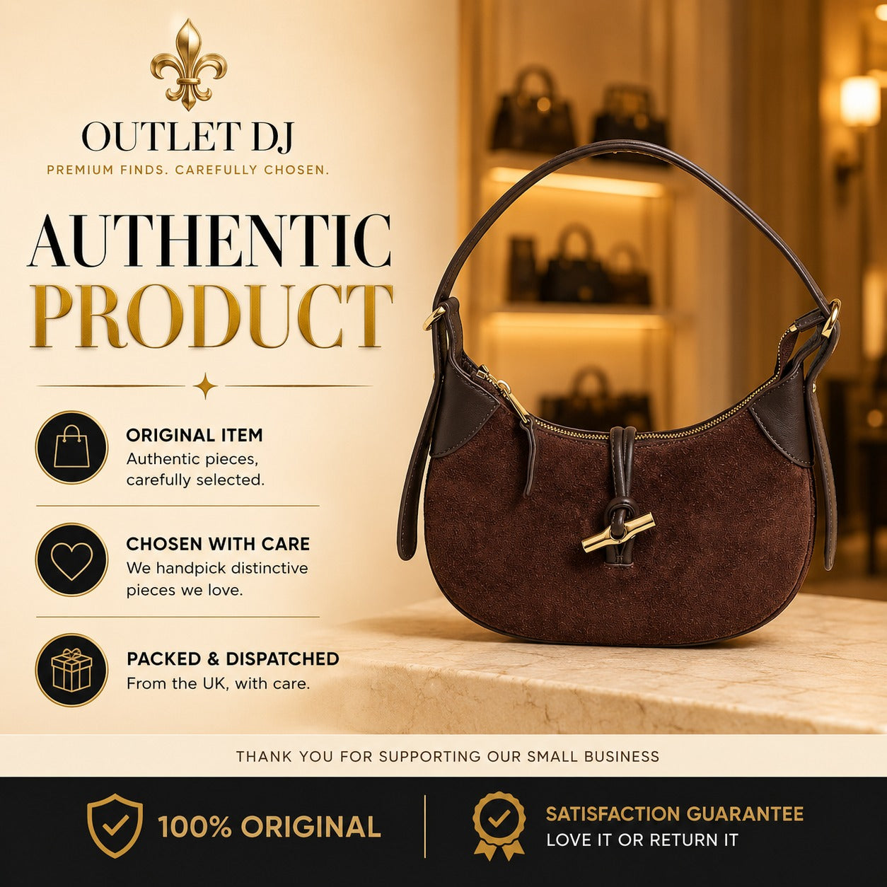 Silver Street London Brown Hobo Bag, Suede Shoulder Bag, Gold Hardware