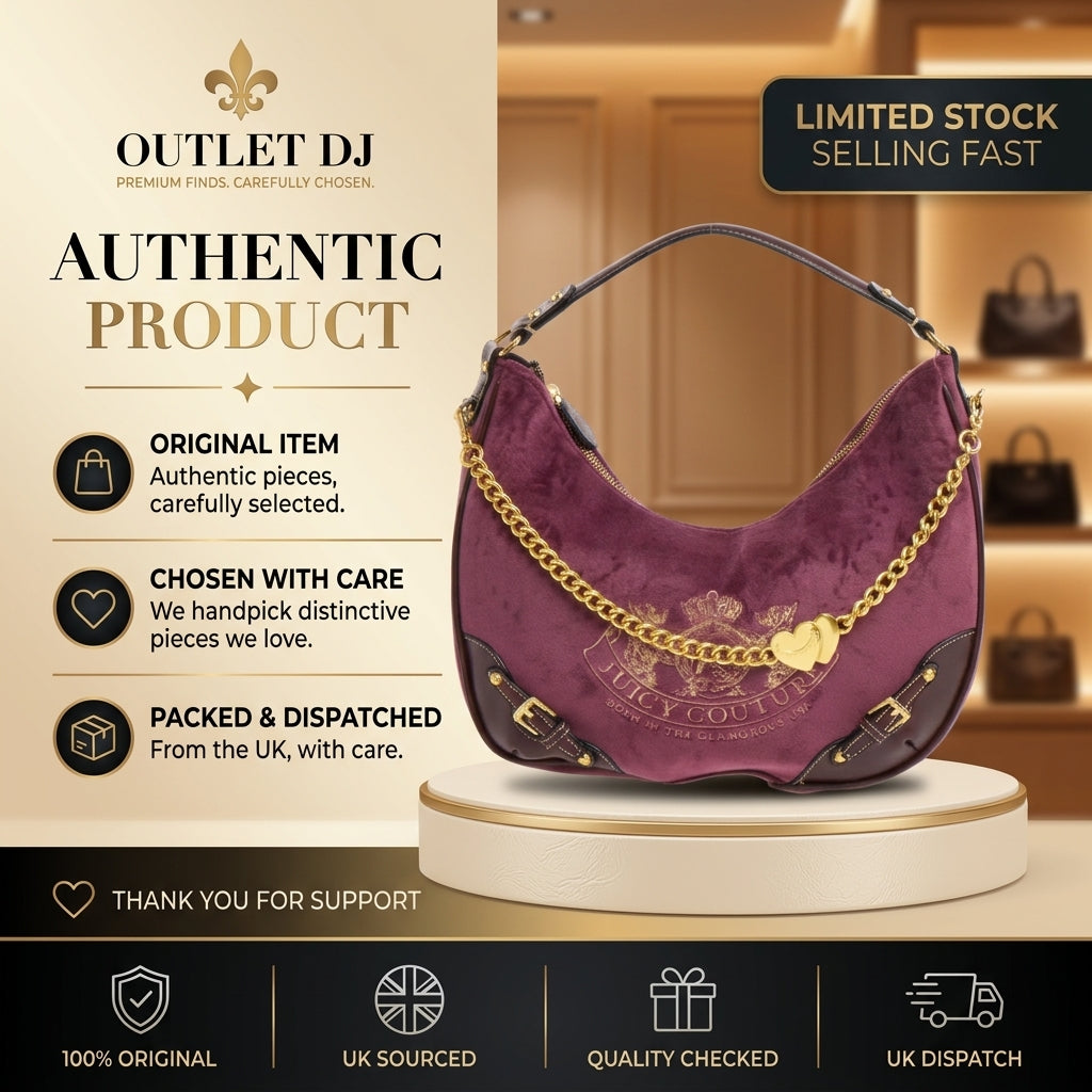 Juicy Couture Burgundy Hobo Bag, Velour Shoulder Bag, Gold Chain