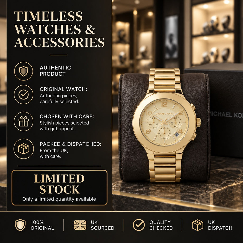 Michael Kors Gold Chronograph Watch, Luxury Womens Gift, Polished Link Bracelet