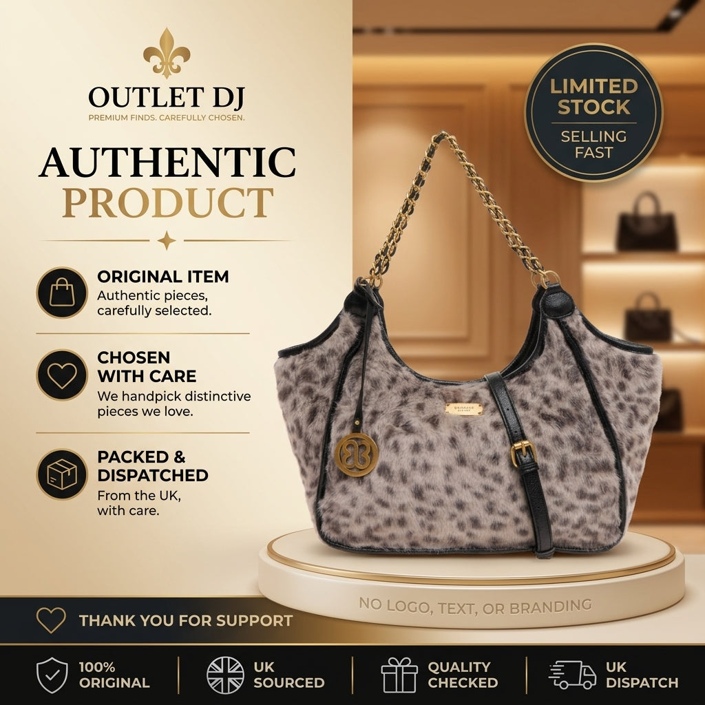 Bessie London Grey Shoulder Bag, Dalmatian Spot Faux Fur, Gold Hardware