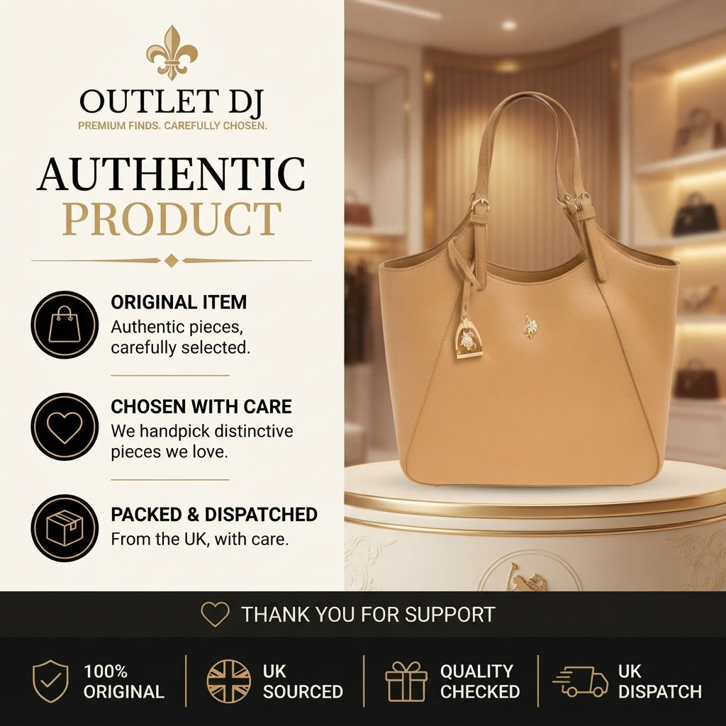 US Polo Assn Camel Tote Bag, Pebbled Faux Leather, Gold Hardware, Everyday Gift