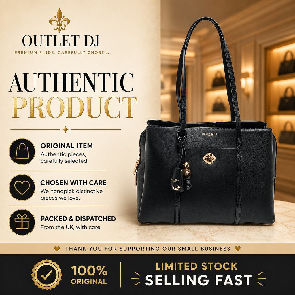 Luella Grey Black Tote Bag, Pebbled Grain, Gold Hardware