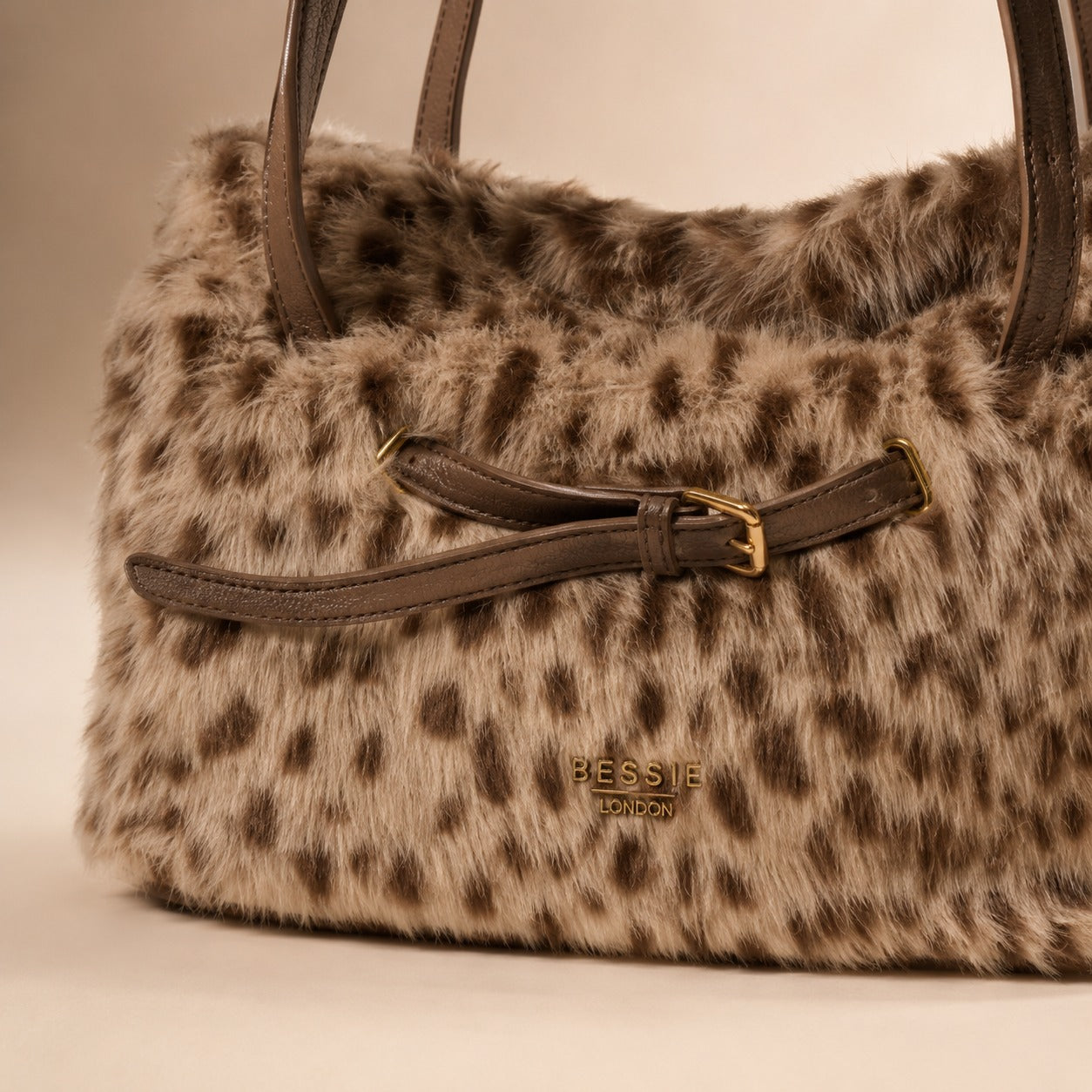 Bessie London Faux Fur Animal Print Shoulder Bag, Brown Leopard Aesthetic