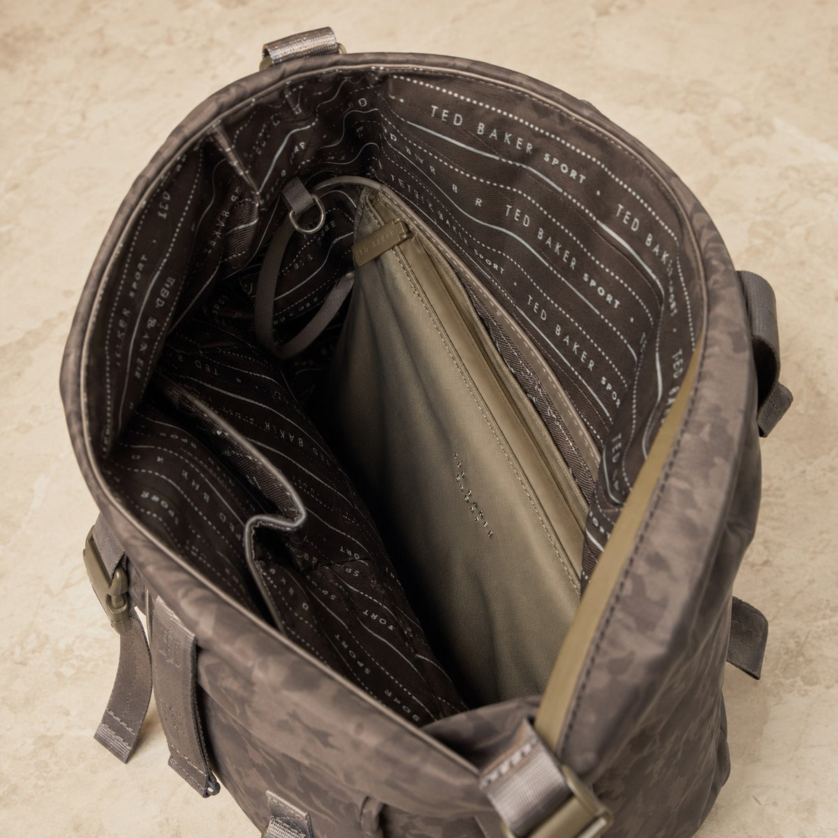 Ted Baker Sport Walnut Shadow Backpack, Roll-Top Laptop Bag, Everyday Rucksack