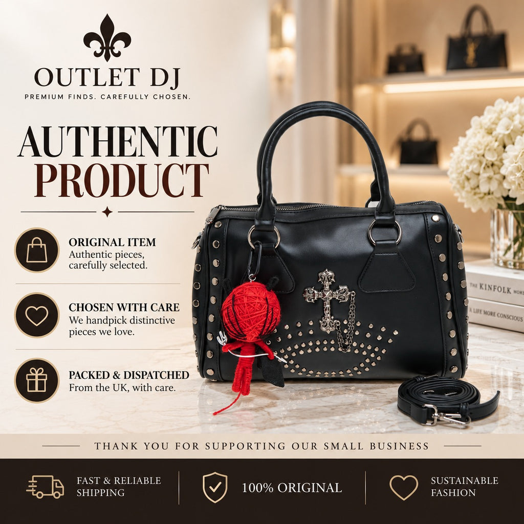Bessie London Black Bowler Bag, Studded Satchel, Crossbody, Goth Aesthetic