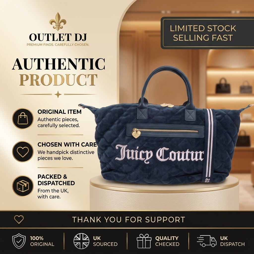 Juicy Couture Navy Quilted Tote Bag, Velour Weekender, Travel Duffel