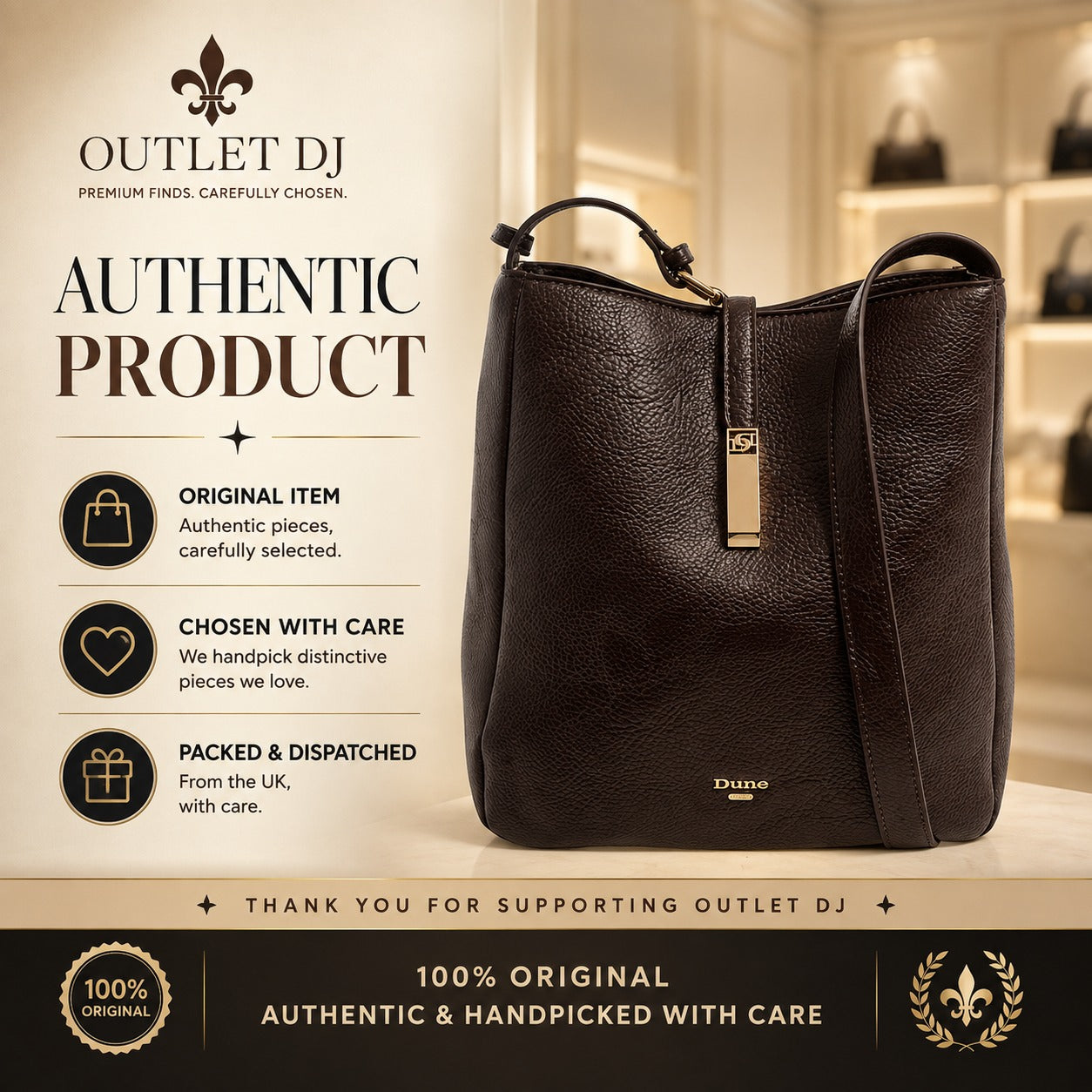Dune London Brown Shoulder Bag, Grained Leather, Gold Hardware, Work, Everyday