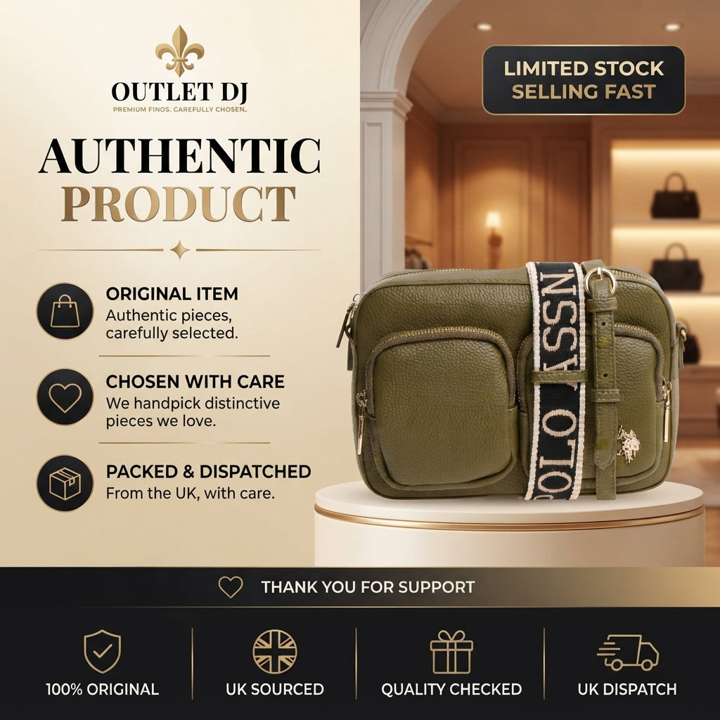 US Polo Assn Olive Crossbody Bag, Pebbled Leather Look, Webbing Strap