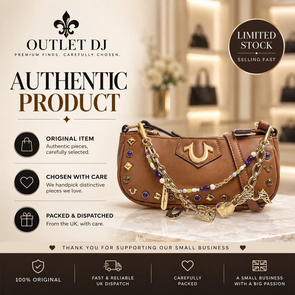 True Religion Brown Shoulder Bag, Designer Y2K Aesthetic, Charm Chain Retro