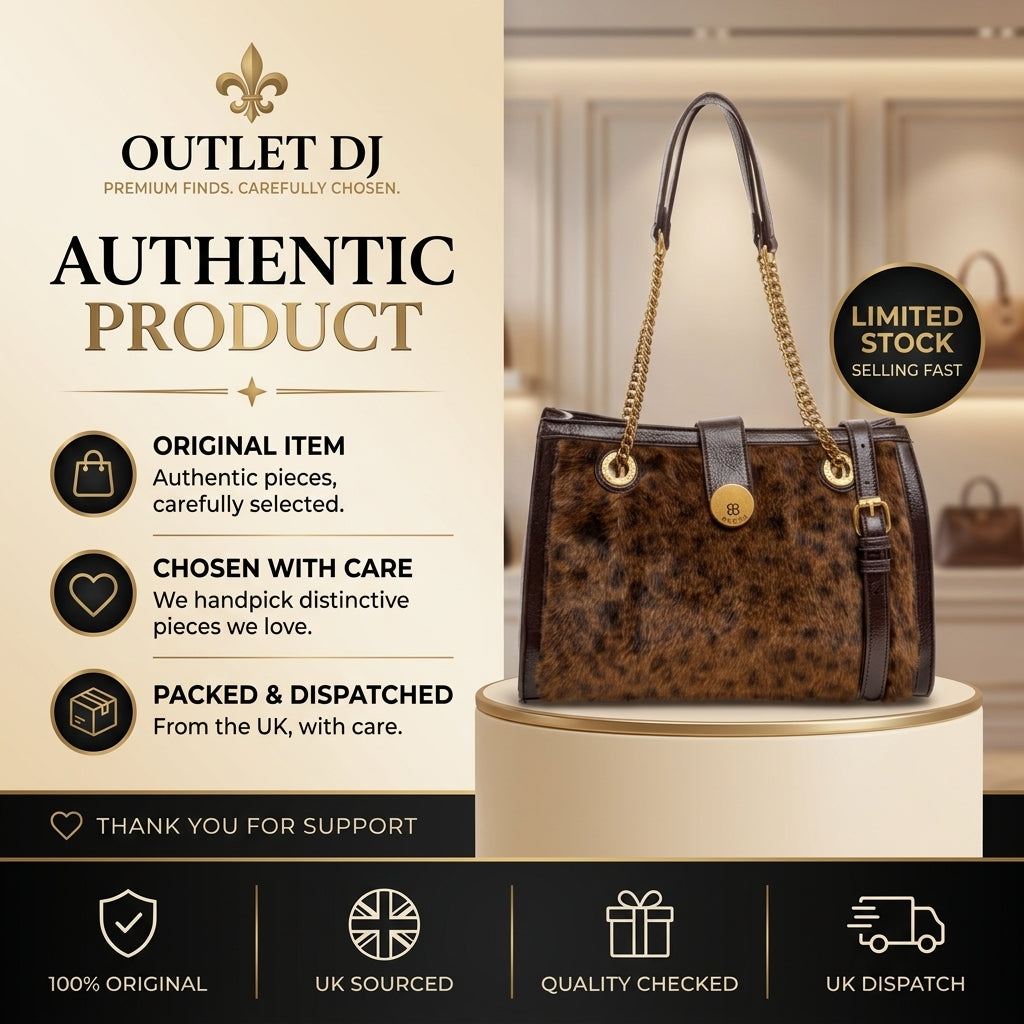 Bessie London Brown Leopard Tote Bag, Faux Fur Animal Print, Gold Hardware