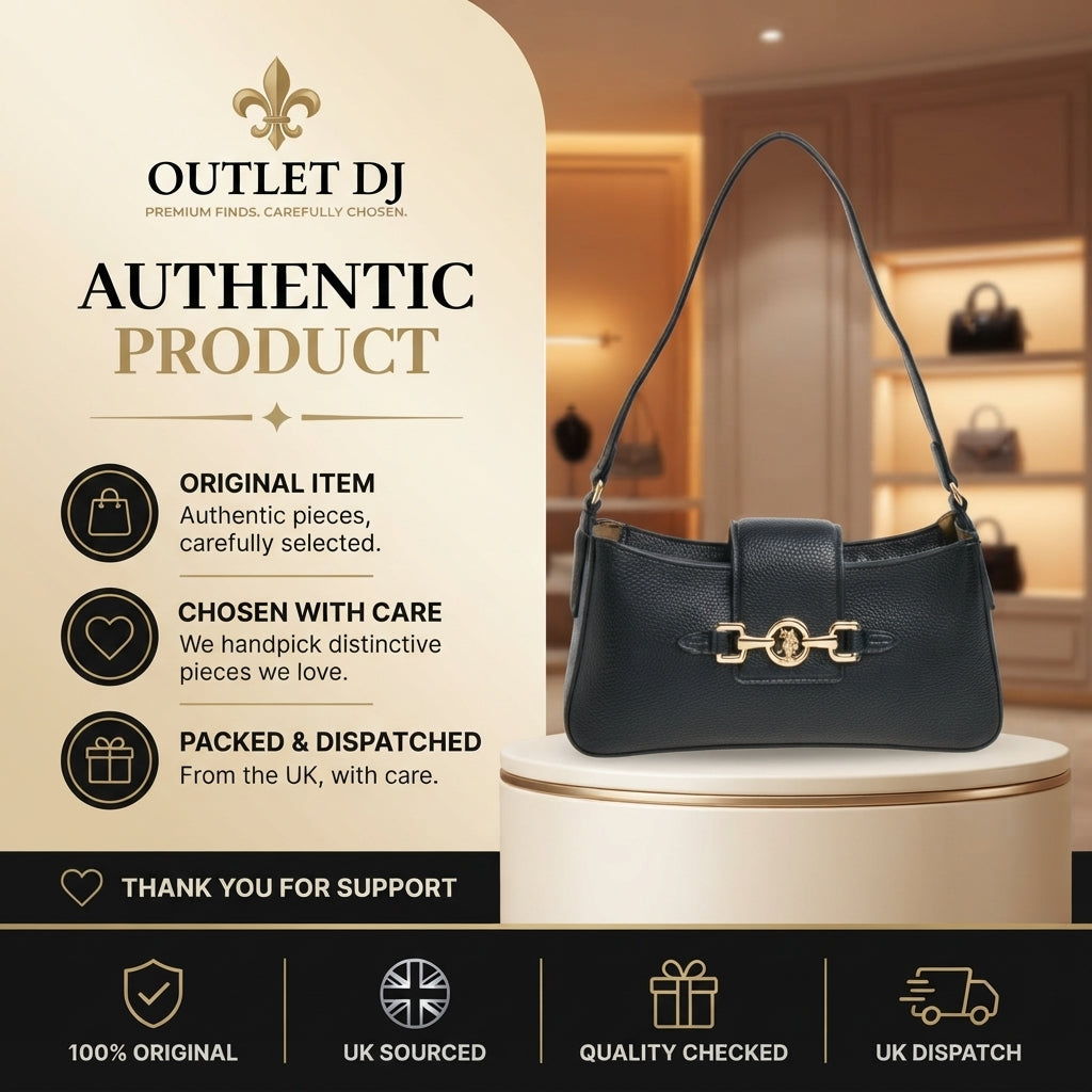 US Polo Assn Black Shoulder Bag, Gold Horsebit Hardware, Chic Everyday Tote