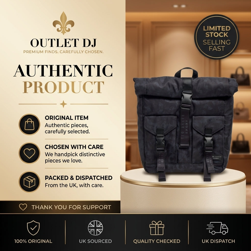 Ted Baker Sport Black Letica Backpack, Roll-Top Buckle Bag