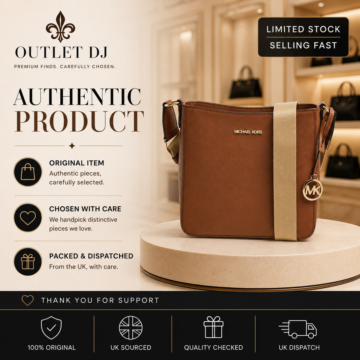 Michael Kors Brown Crossbody Bag, Logo Luggage Style, Gold Hardware, Everyday
