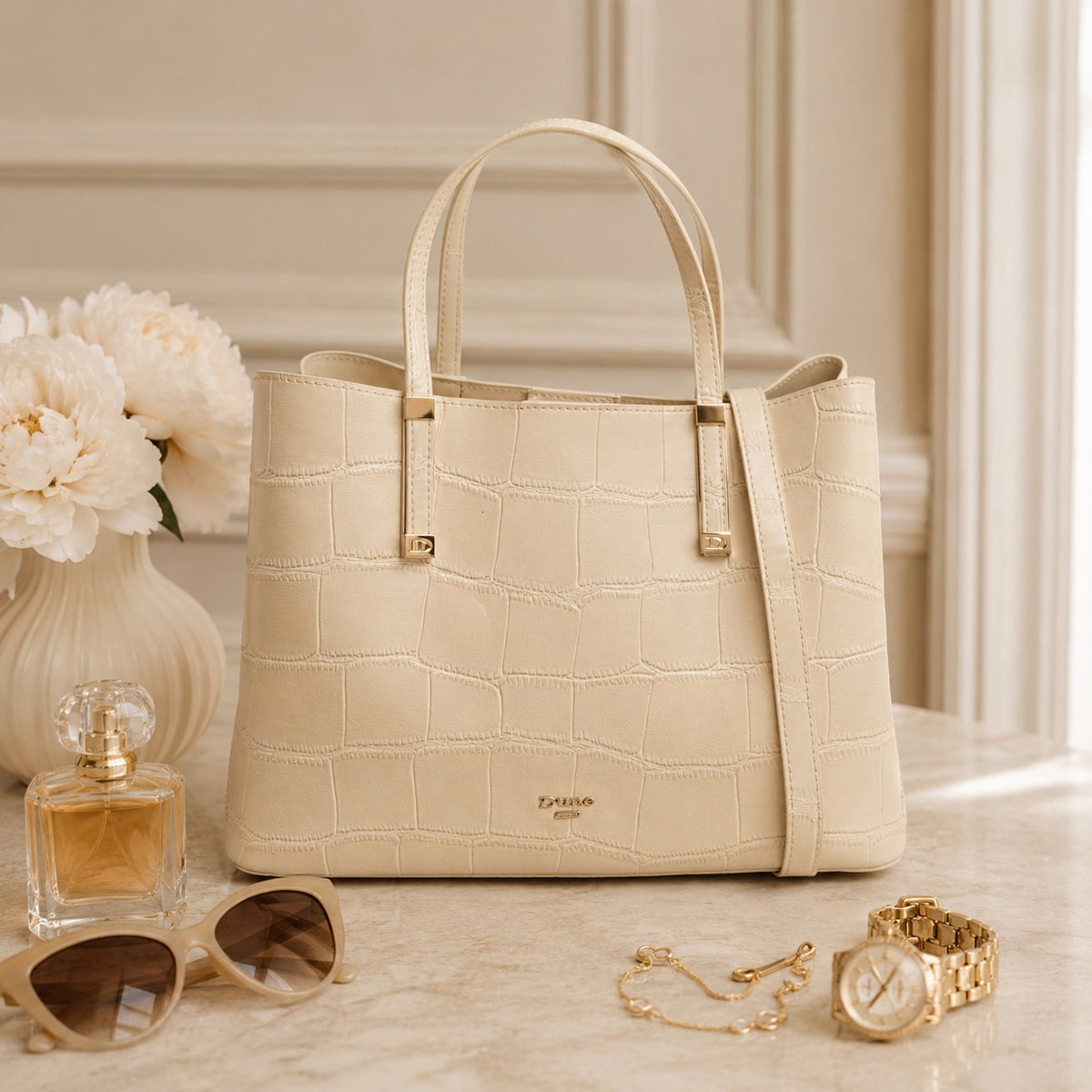 Dune Beige Croc Tote Bag, Designer Everyday Handbag, Work Bag, Minimalist Gift