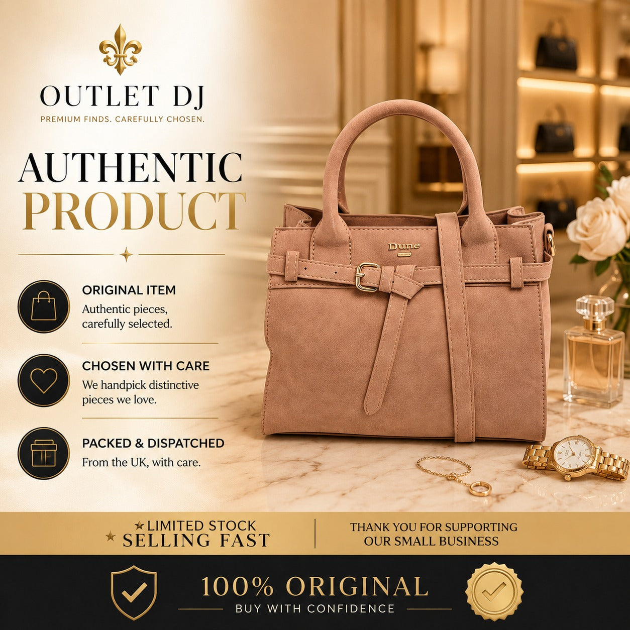 Dune London Peach Suede Satchel Bag, Gold Buckle, Everyday Handbag, Gift for Her