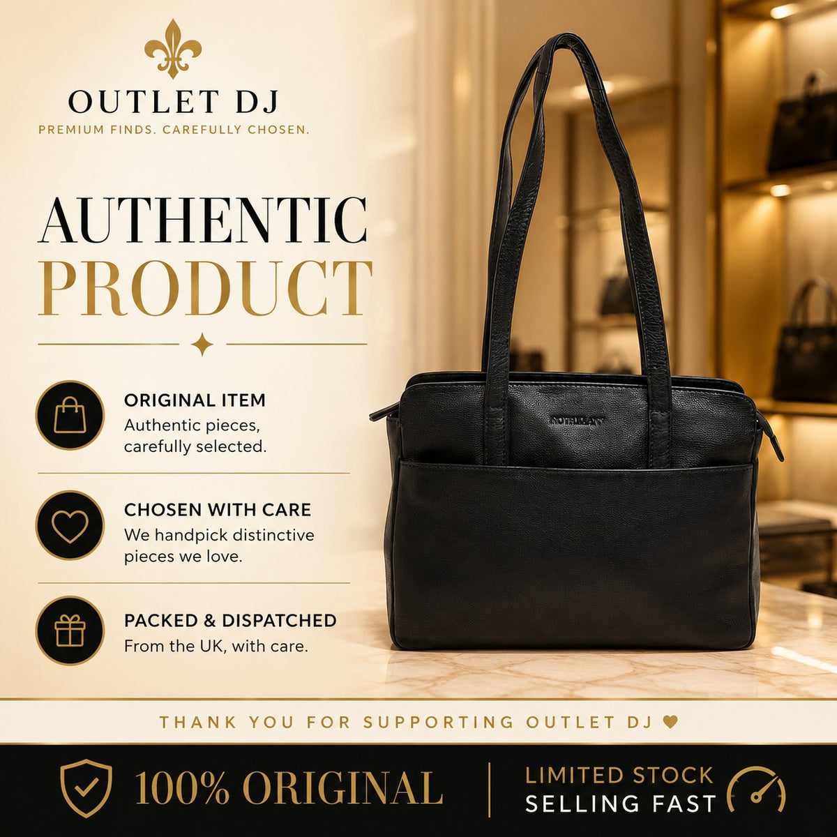 Rowallan Black Leather Handbag, Everyday Shoulder Bag, Work Tote, Minimalist