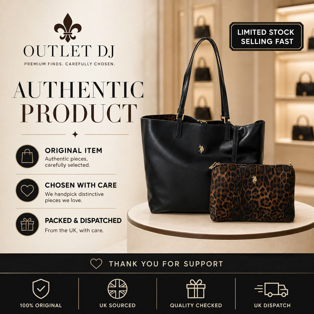 US Polo Assn Black Tote Bag, Reversible Leopard Print, Shoulder Handbag Gift