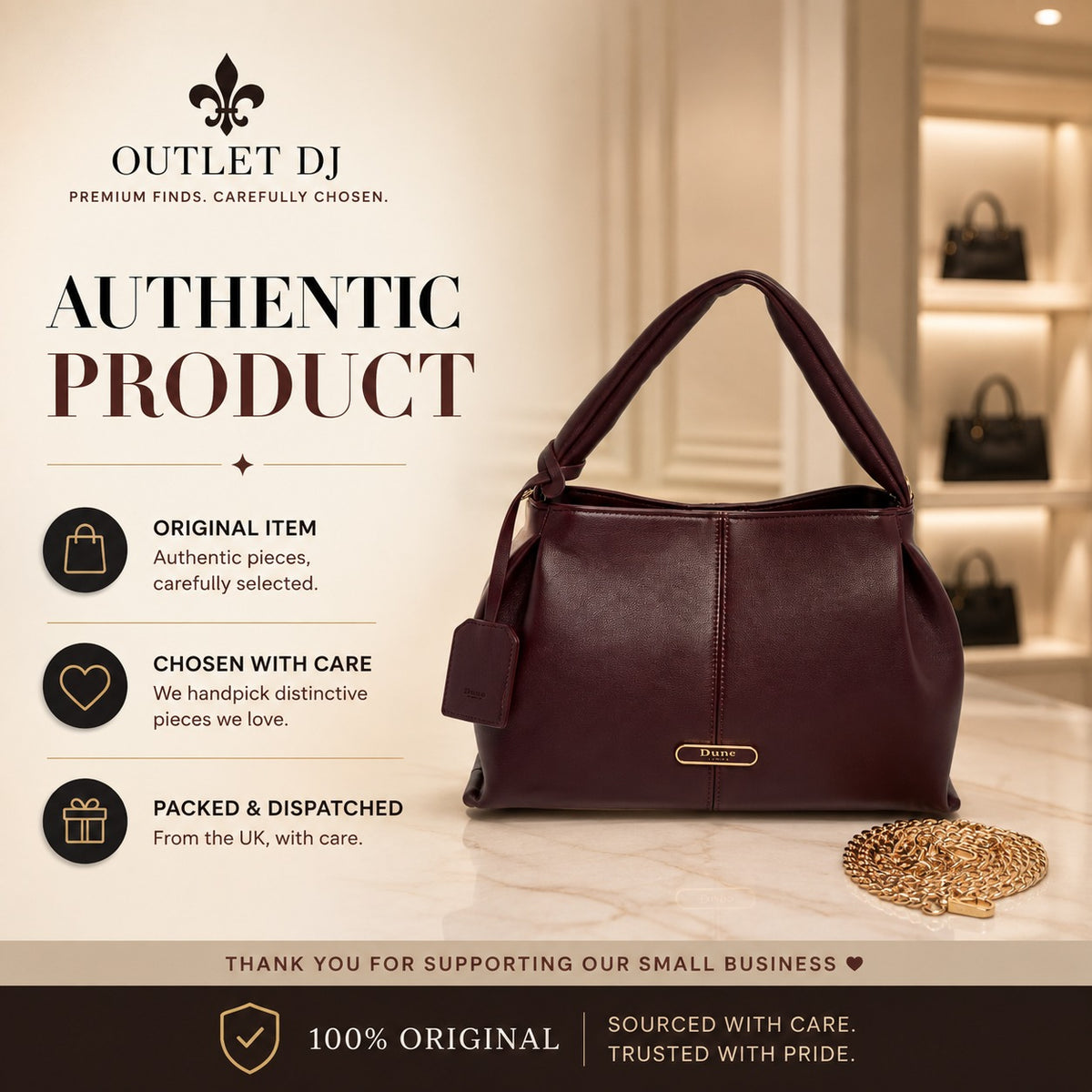 Dune London Burgundy Shoulder Bag, Dawes Style, Gold Hardware, Everyday Gift