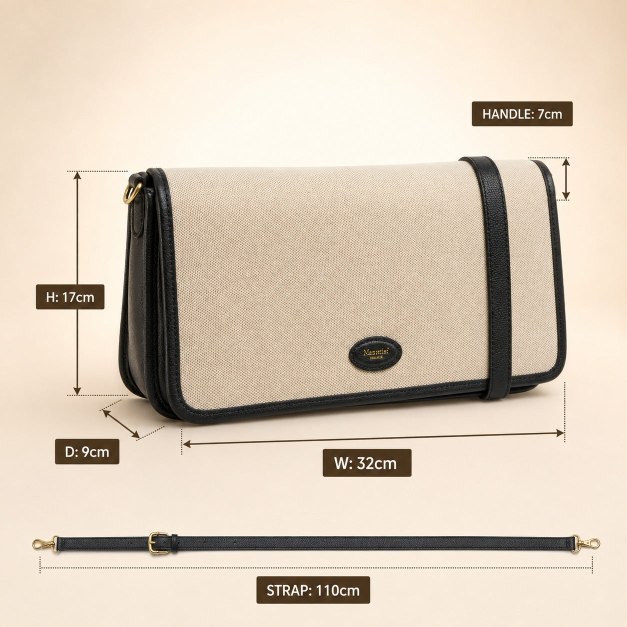 Moncrief Black Canvas Shoulder Bag, East West Laura Bag, Minimalist Everyday