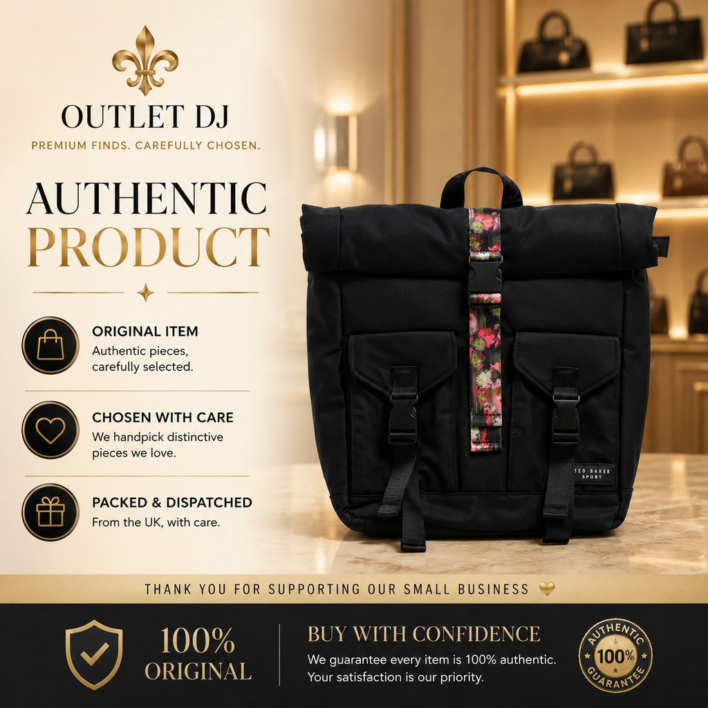 Ted Baker Sport Black Letica Backpack, Roll Top Floral Lining Bag